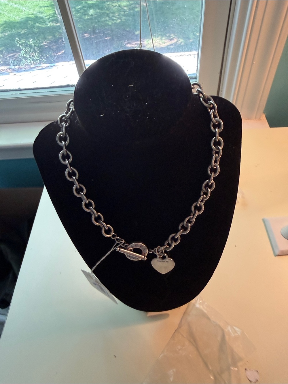 Tiffany & Co. Silver Heart Charm Toggle Link Necklace